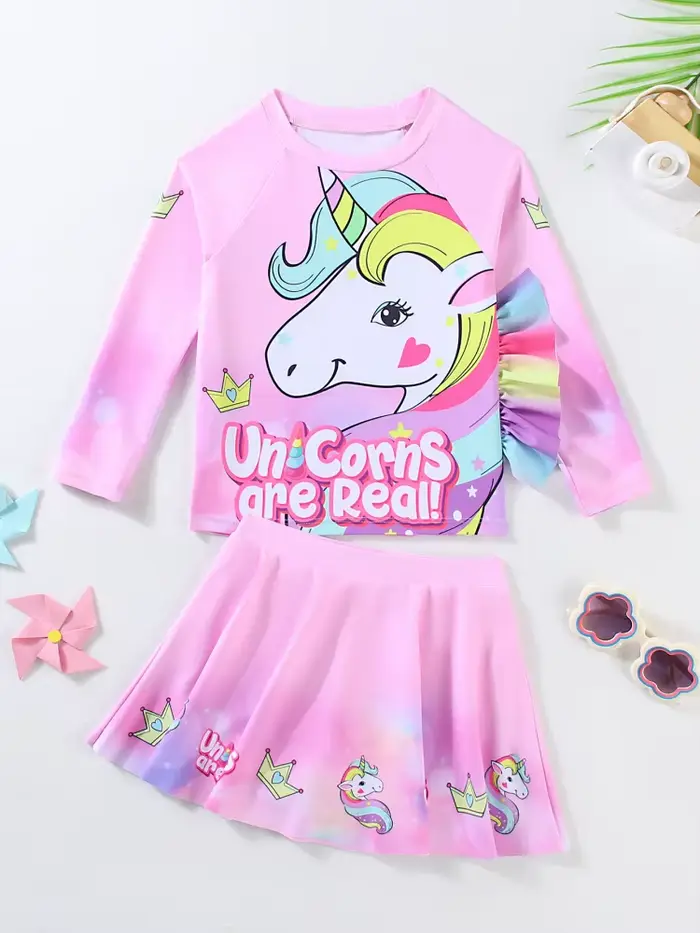 Filles enfants maillot de bain 2026 nouveau rose dessin animé manches longues maillots de bain pour 