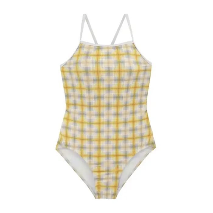 Style coréen une pièce maillots de bain maillot de bain à carreaux maillot de bain Push Up jaune mai
