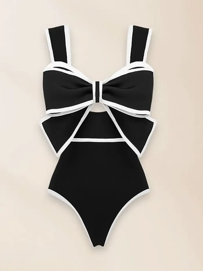 Maillot de bain une pièce en mousseline de soie à pois pour femmes, nœud papillon, jupe de plage, ba