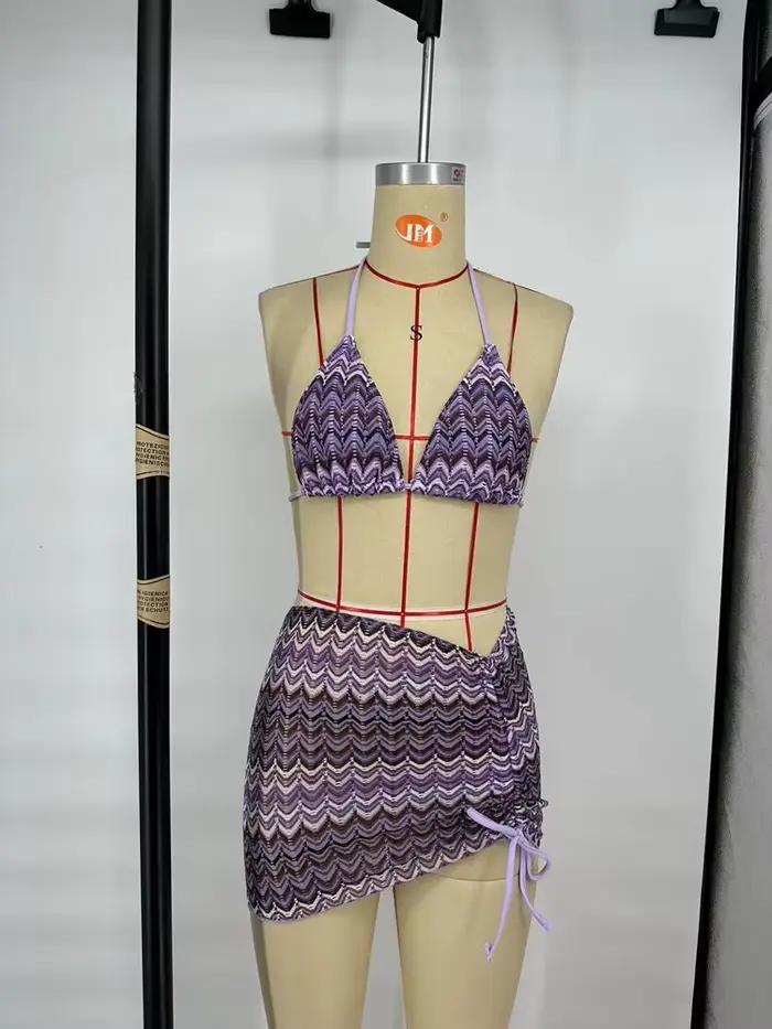 Ensemble de Bikini tricoté à la mode pour filles douces et épicées, maillot de bain bohème imprimé r