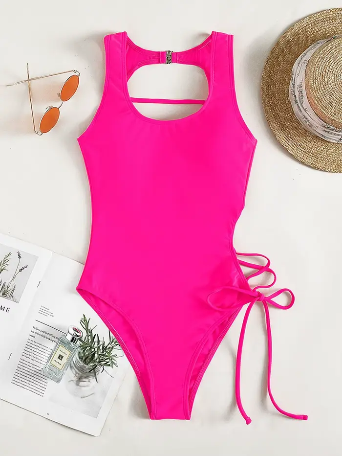 Maillot de bain une pièce 2026 imprimé avec lacets au dos, uni, rembourré, pour femme, tenue de plag