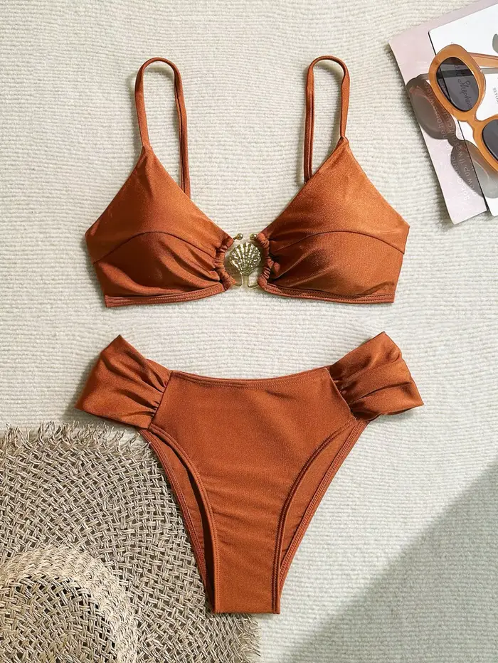 Ensemble bikini sexy plissé taille haute 2026 pour femme