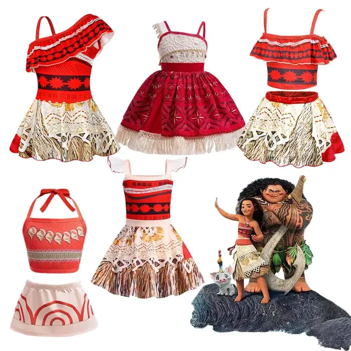 Ensemble maillot de bain et robe deux pièces Moana Vaiana polynésien pour filles, idéal pour les vacances d'été à la plage, la piscine ou les fêtes costumées
