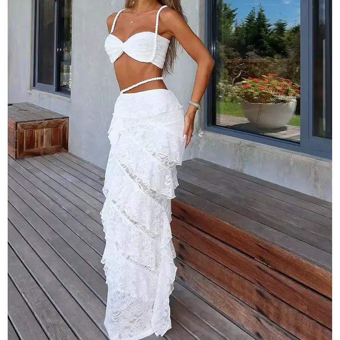 Ensemble bikini en dentelle pour femme, maillot de bain sexy uni, micro bikini à volants irréguliers