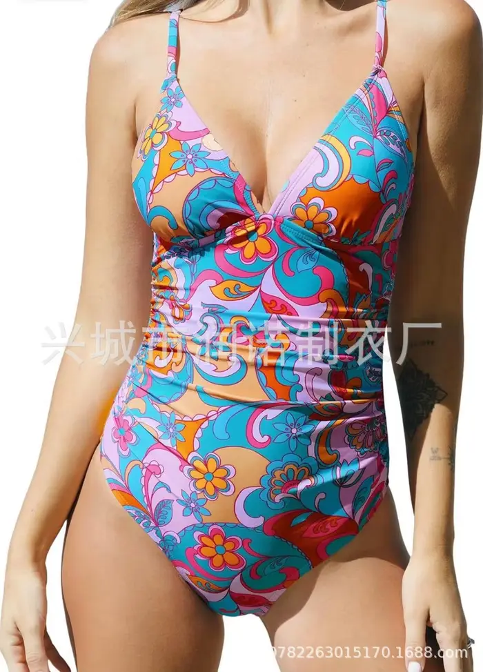 Maillot de bain sculptant amincissant avec contrôle du ventre, décolleté plongeant en V, push-up, un