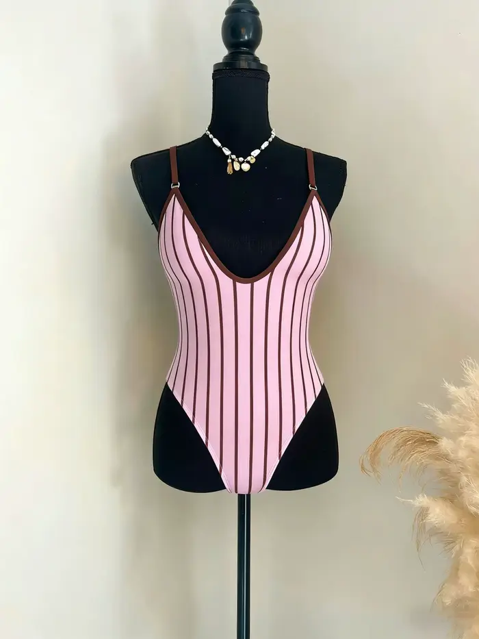 Maillot de bain une pièce imprimé à col en V profond pour femme
