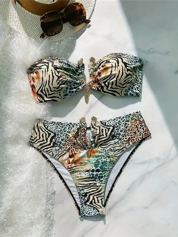 Maillot de bain sexy imprimé léopard, bandeau bikini, maillot de bain femme, vêtements de bain, biki
