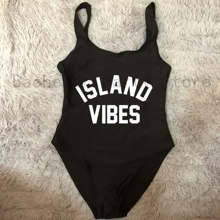 ISLAND VIBES – maillot de bain pour femmes, grande taille, avec lettres blanches, Sexy, une pièce