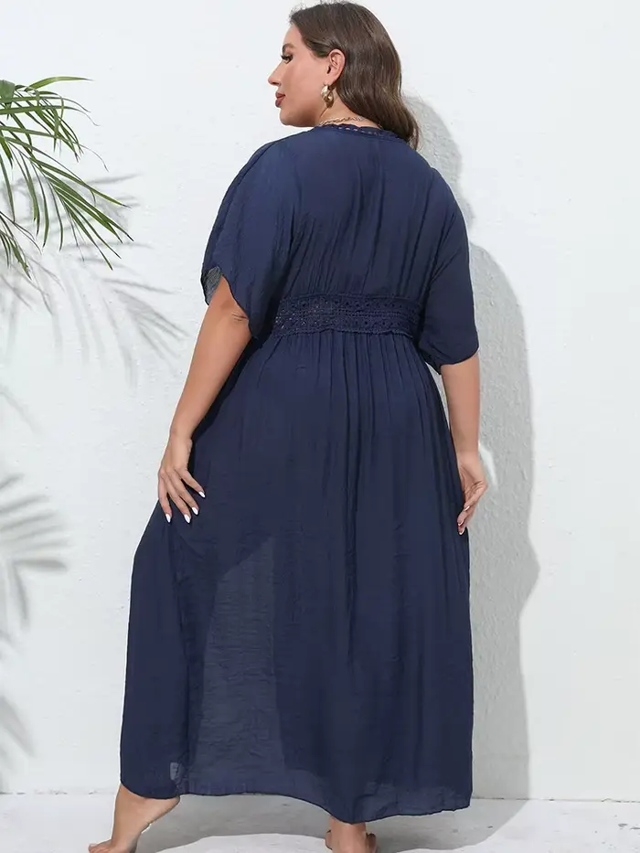 GIBSIE-Couverture de maillot de bain grande taille pour femme, kimono frontal solide, vêtements de plage, protection solaire, tunique longue, couvertures de bikini