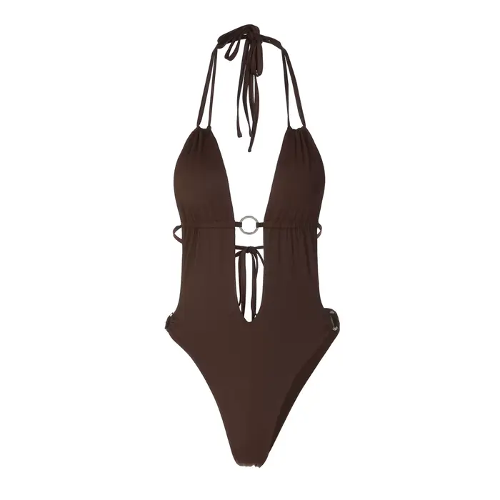 BOOFEENAA Combinaisons et maillots de bain une pièce sexy à col en V profond, dos nu, découpé, hauts