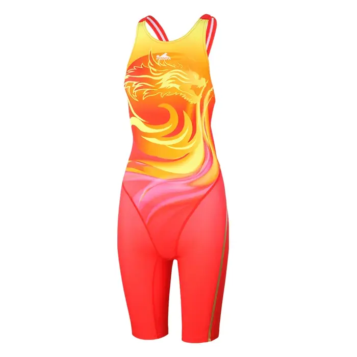 Maillot de bain une pièce rouge Fastskin pour femme, maillot de bain de course au genou, tenue de na