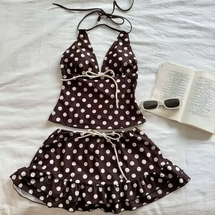 Maillot de bain deux pièces jupe pour femme 2026 - Bikini sexy haut de gamme à pois français style v