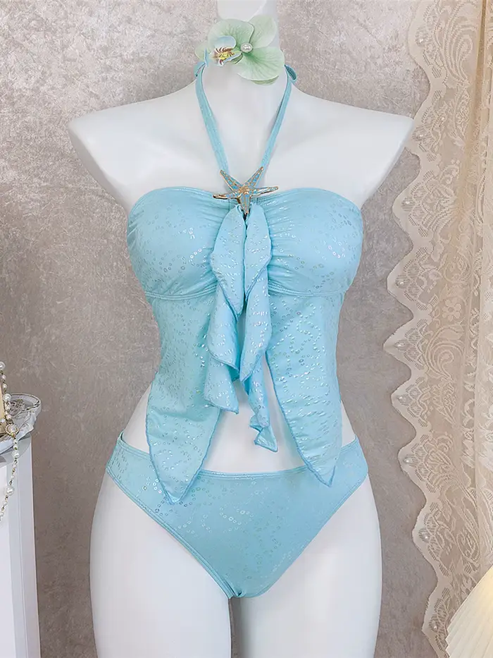 Nouveau maillot de bain deux pièces pour femme, taille S-XL, style tankini halter avec étoile métallique