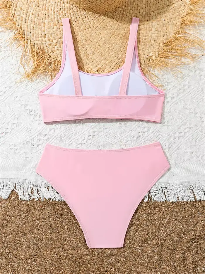 Bikini enfants filles maillot de bain 2026 nouveau rose fronde Bikinis ensemble taille haute maillots