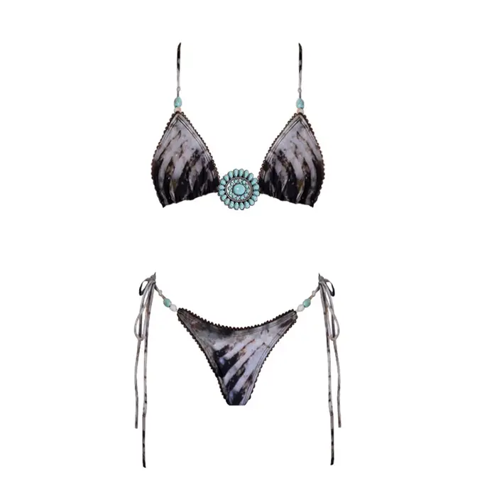 Turquoise ensemble Bikini femmes Sexy imprimé maillot de bain Push Up maillots de bain femme Bandeau