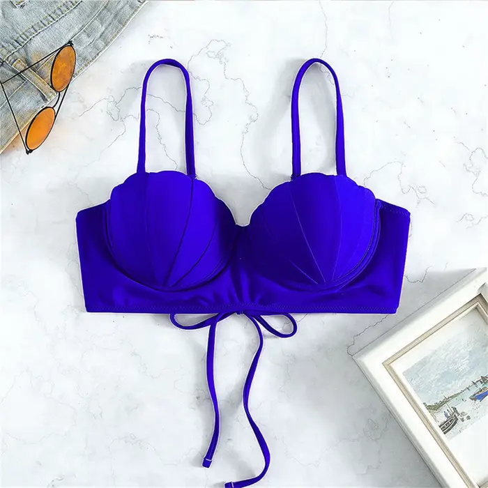 Haut de bikini push-up à bretelles pour femme, maillot de bain moulant, bretelles réglables, dos ouvert, lacets, croset, soutiens-gorge sexy monochromes