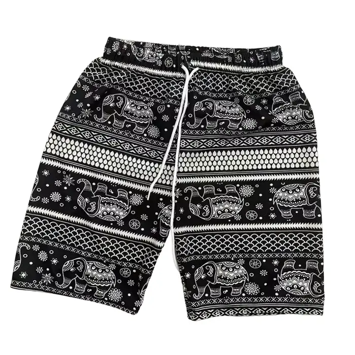 Short de plage pour hommes et femmes, short d'été, style bohème, imprimé 3D, motif éléphant, pantalon court, baggy, hippicopter, pour voyage