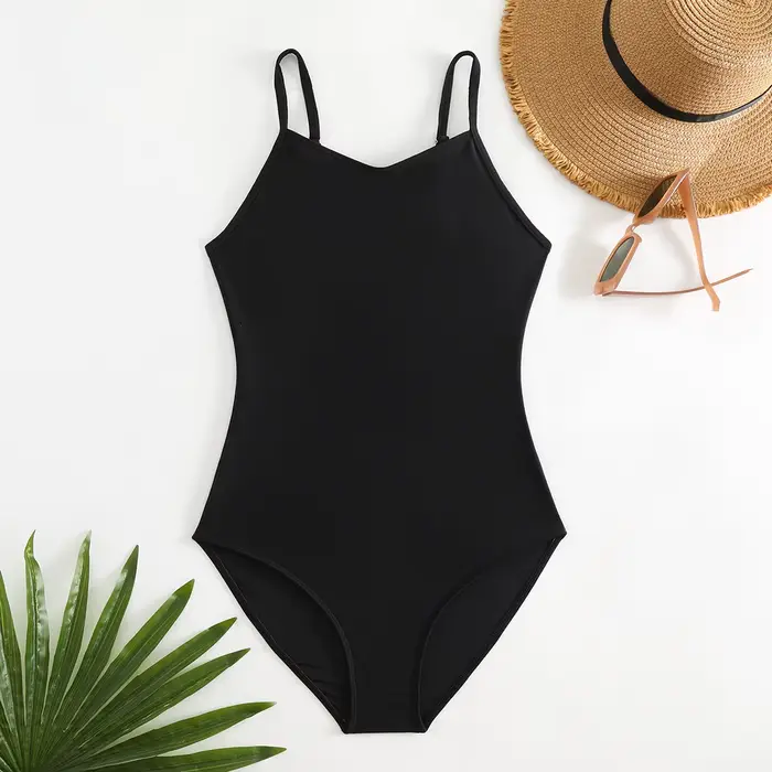Maillot de bain une pièce noir pour filles de 11 à 14 ans, maillot de bain pour enfants et adolescen