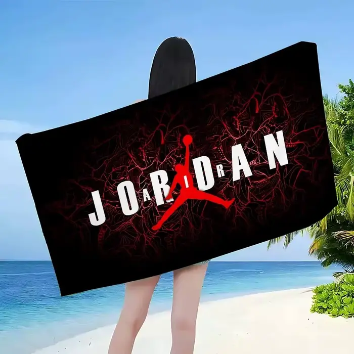 Serviette de plage Jordan Basketball Logo en tissu à séchage rapide avec impression 2D sur une face