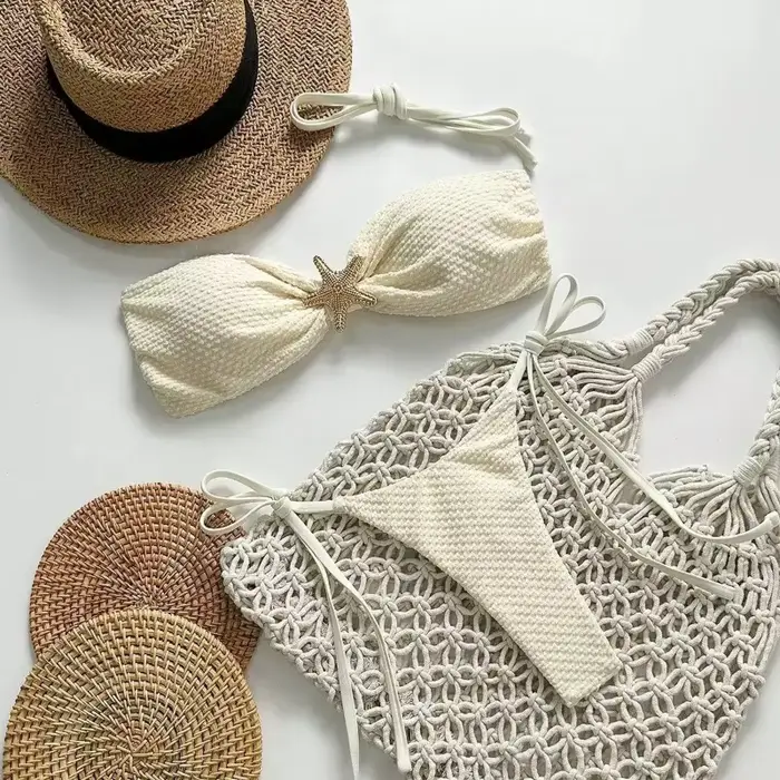 Maillot de bain couleur unie Bikini européen et américain Sexy à lacets Bikini femme petit frais fen