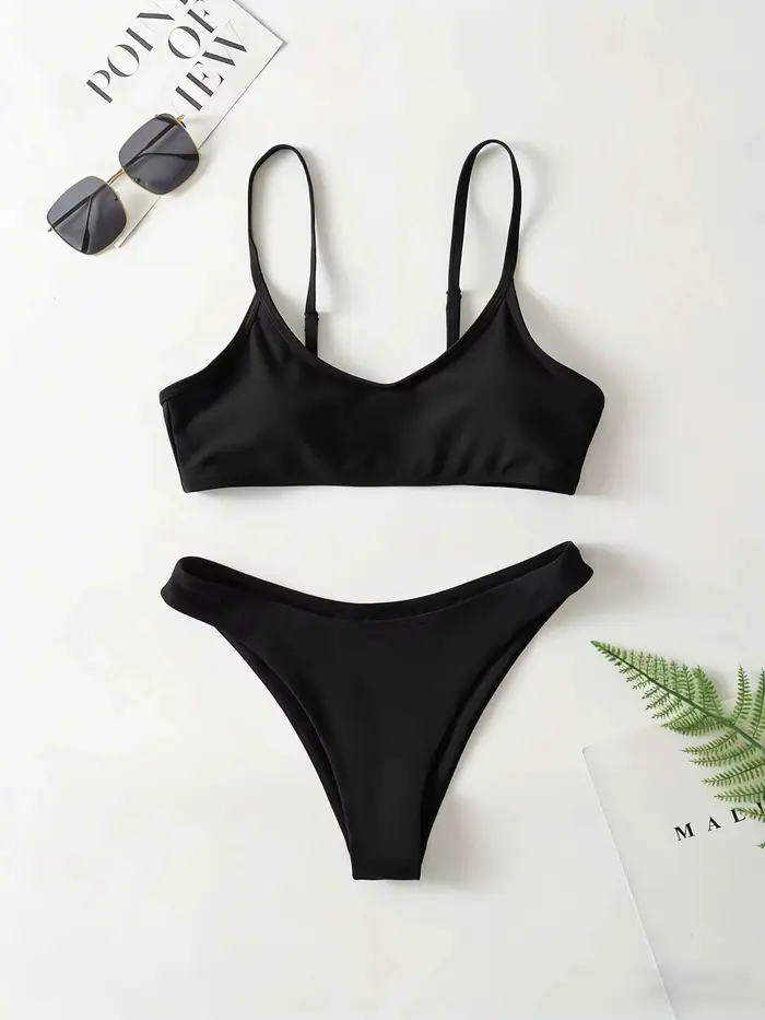 Bikini soutien-gorge de couleur unie à la mode pour femmes adultes - bretelles réglables, adapté aux