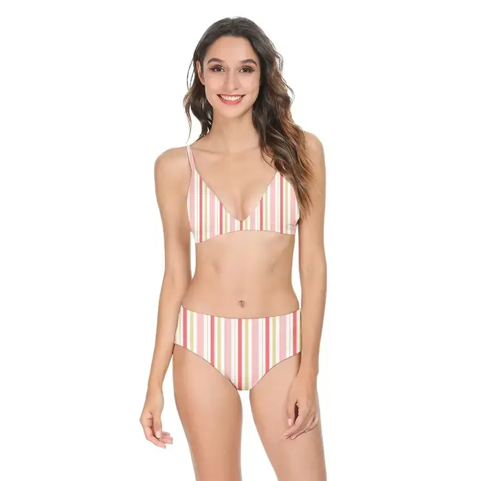 Femmes Sexy Bikini maillot de bain taille haute rayures imprimé décontracté hawaïen dos nu maillots 