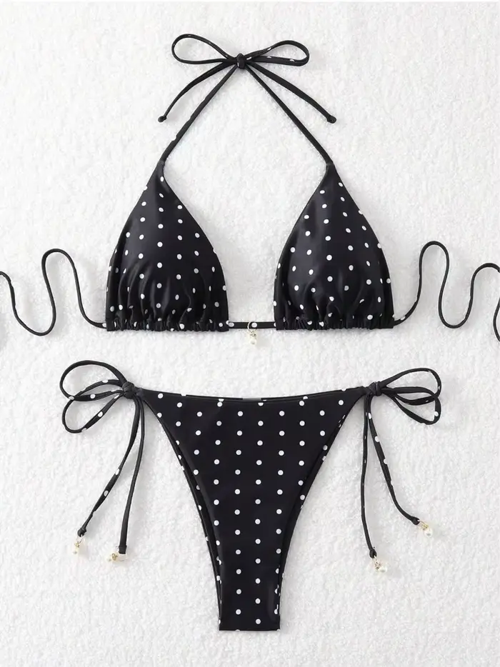 Ensemble Bikini sexy noir et blanc à pois, maillot de bain 2 pièces pour femmes, Bikini de plage de 