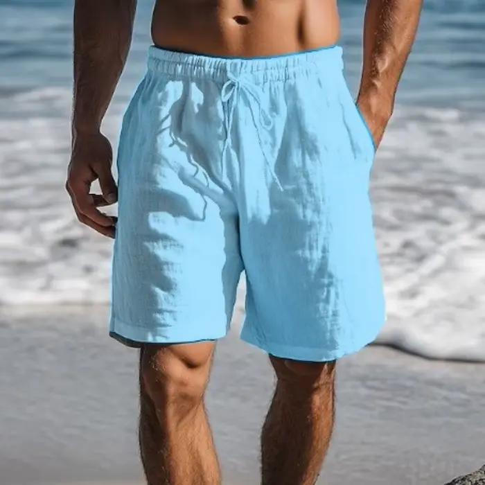 Shorts de plage pour hommes, décontractés, amples, longueur genou, en coton et lin, pour l'été, nouv