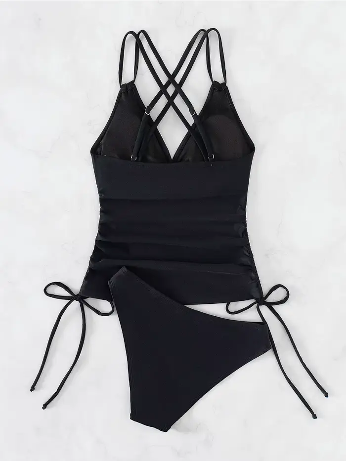 Tankini-Bikini dos nu à lacets pour femme