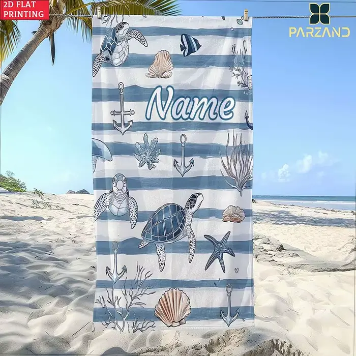 1 pièce Serviette de plage personnalisée tortue marine, serviette de bain à thème nautique avec nom 