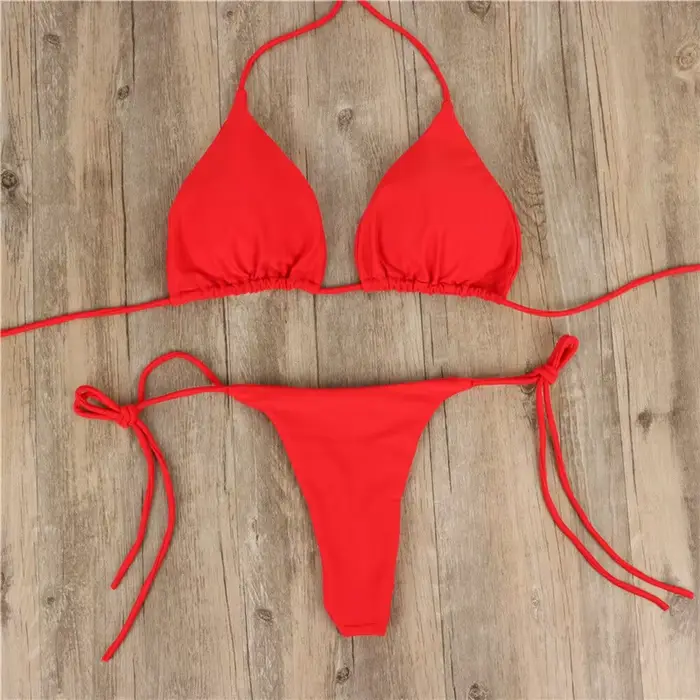 Ensemble bikini sexy 2025 couleur unie avec haut dos nu, maillot de bain deux pièces triangle et str