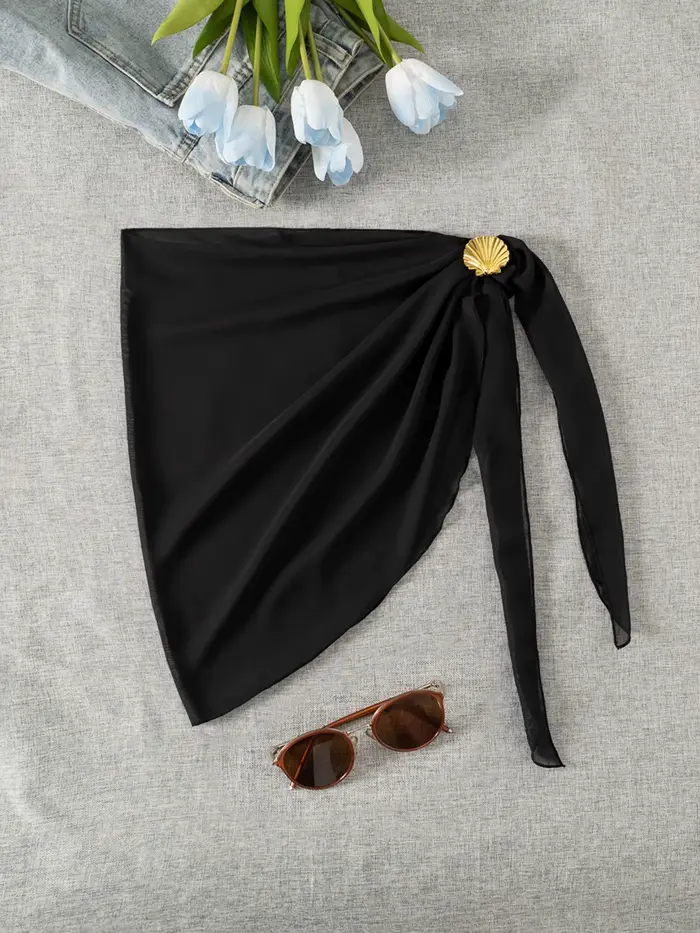 Lamuusaa Jupes de plage et cache-maillots pour femmes, style y2k, avec décorations coquillages métalliques, en maille transparente irrégulière, mini-jupes cache-maillots