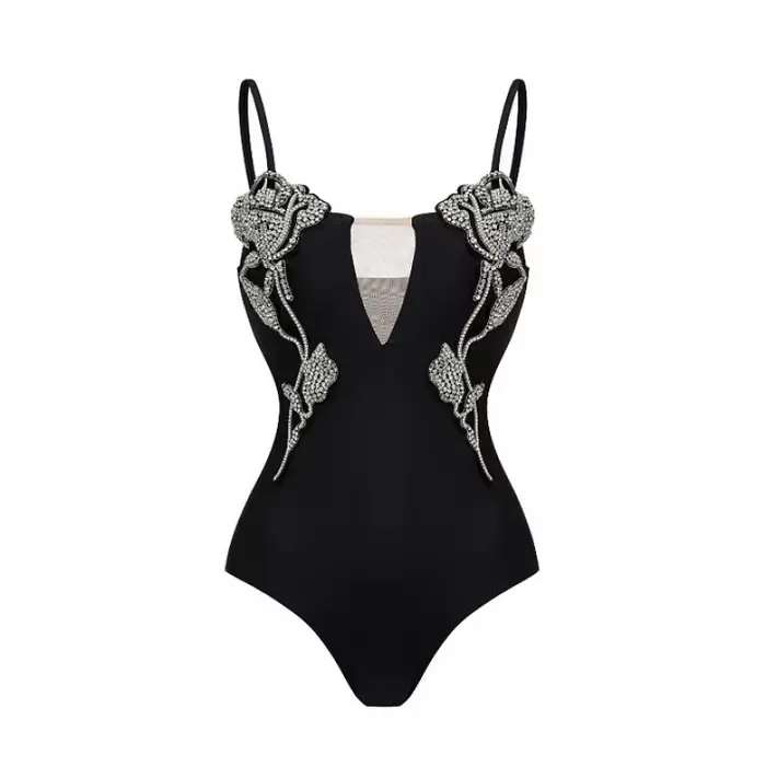 Maillot de bain une pièce sexy à motif floral et jupe, maillot de bain noir pour femme, tenue de pla