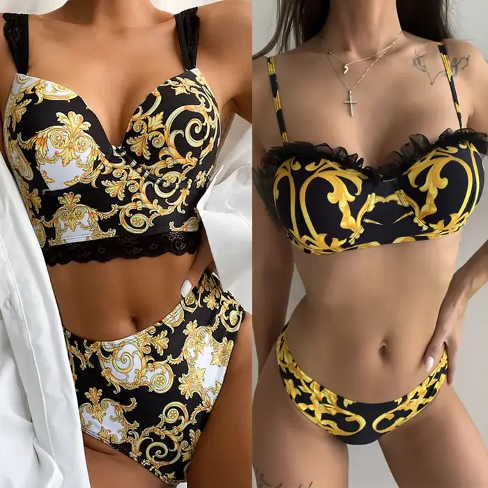 Maillot de bain imprimé pour femmes, soutien-gorge push up, culotte taille haute, bikini, ensemble deux pièces, pour la plage, 2023