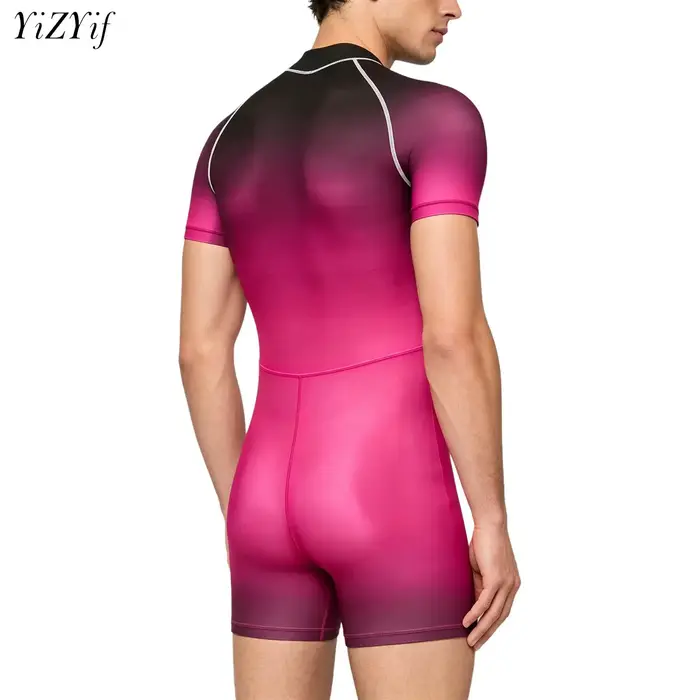 Combinaison de bain intégrale dégradée pour homme, à manches courtes, avec fermeture éclair, pour le fitness, le sport, la protection anti-UV et le surf