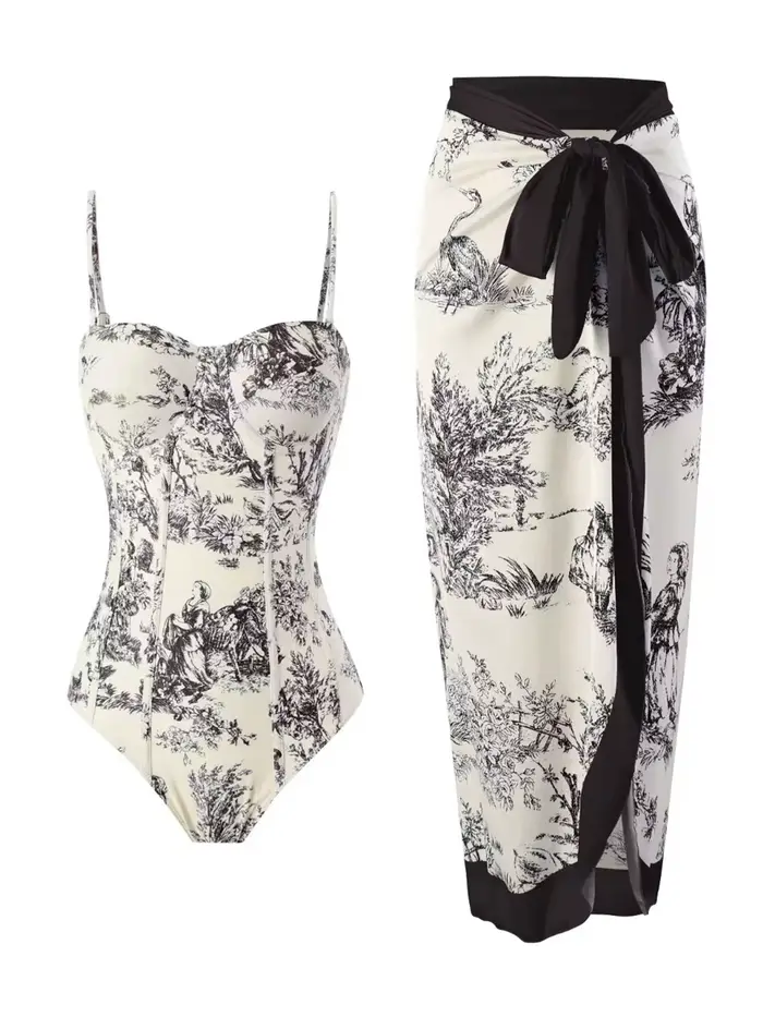 Strppy imprimé maillot de bain une pièce avec robe de plage 2026 femmes Sexy Push Up maillots de bai