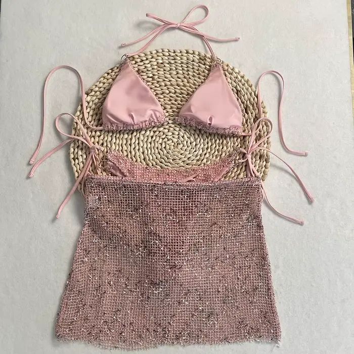 DEBAIOR Maillot de bain brillant avec jupe Cover-Up 2025 Ensemble bikini 3 pièces pour femme