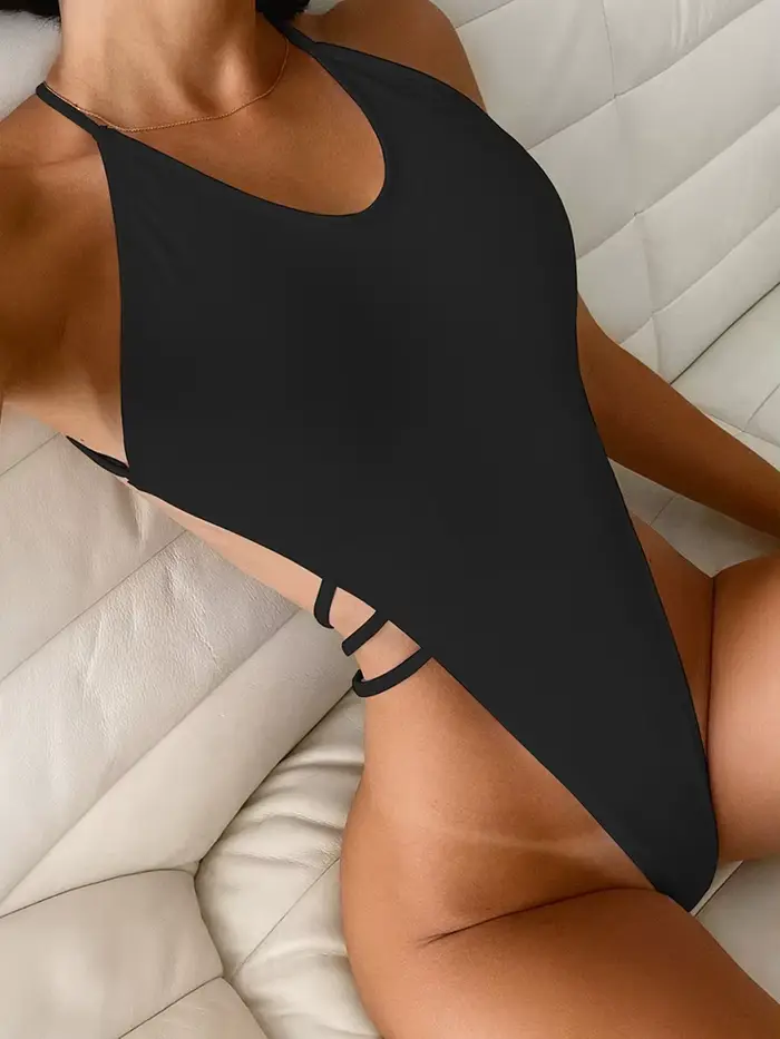 Maillot de bain une pièce solide, Sexy, culotte tanga, taille haute, dos nu, Monokini, pour femmes, vêtements de plage, tendance 2023