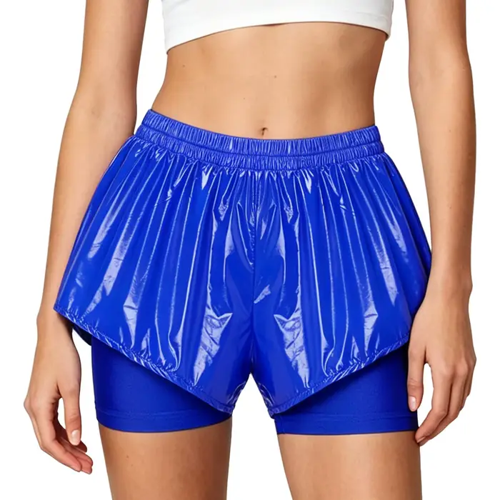 Shorts de bain brillants à double couche pour femmes avec short de sécurité intégré respirant, short