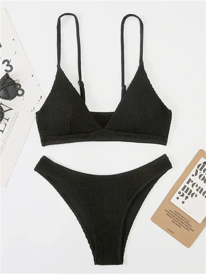 Ensemble de micro-bikini sexy extrême 2026 pour femme, blanc et noir, col en V ondulé, push-up, mail