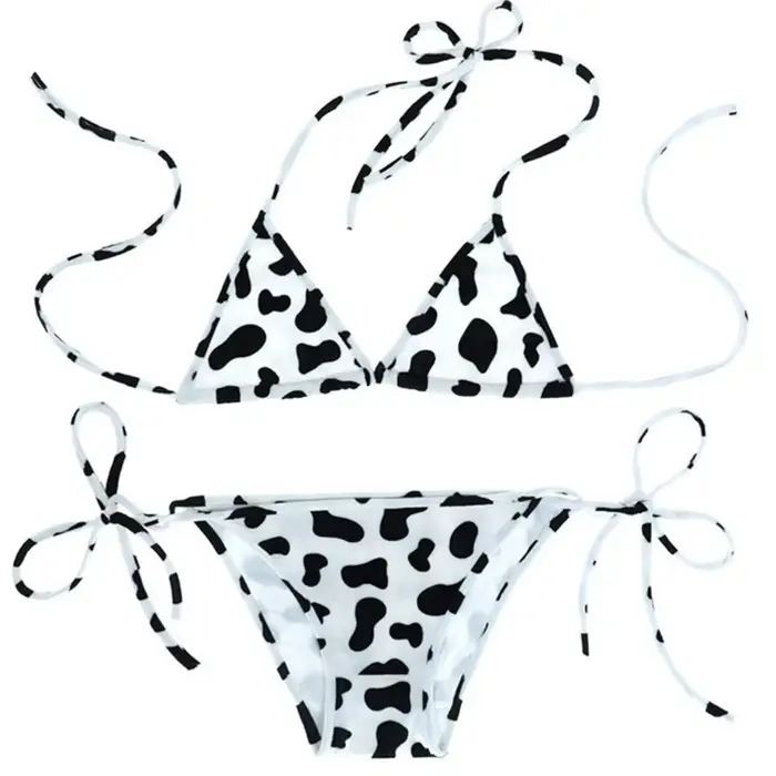 Mini Bikini à pois pour femmes, ensemble Style japonais, sous-vêtements, col licou, soutien-gorge av