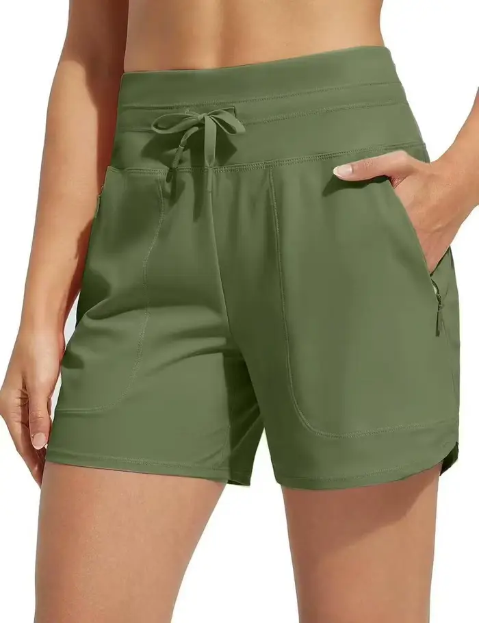 Short de bain taille haute pour femmes, 5 pouces, séchage rapide, respirant, sport, course à pied, F