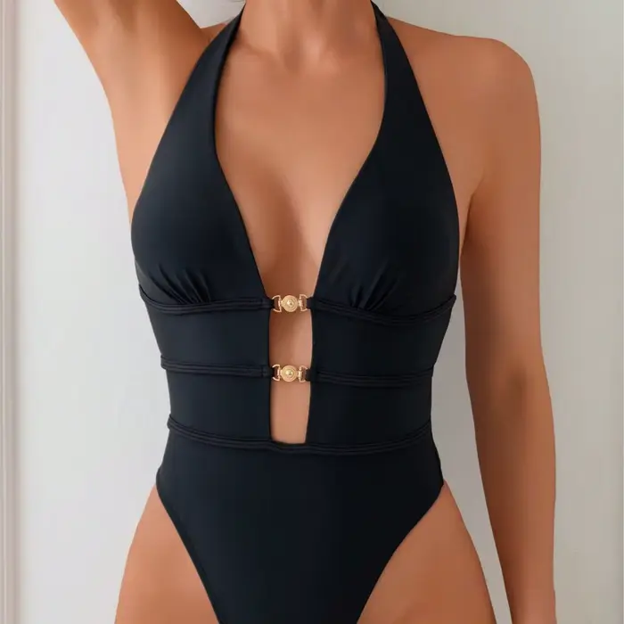 Maillot de bain une pièce sexy à dos évidé, style sportif, avec bretelles croisées, en tissu polyest