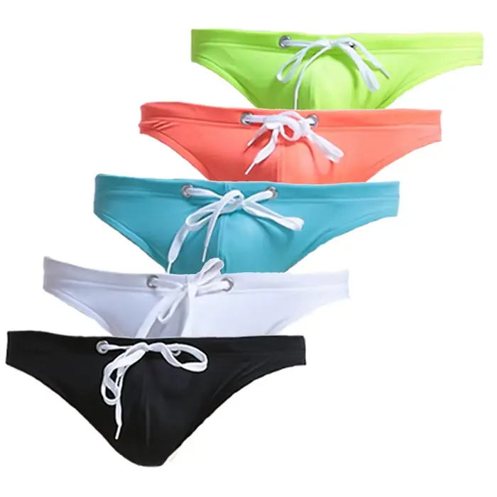 Lot de 5 Mini slips pour hommes, maillot de bain Super Sexy, sous-vêtements de plage, Tanga, poche, 