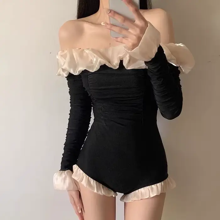 Nouveau maillot de bain Sexy une épaule ventre couvrant dos exposant minceur mode à volants à manche