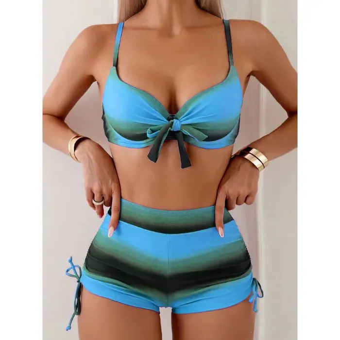 Cikini Summer Beach Ensemble bikini tie-dye pour femme avec devant torsadé et bas froncés pour les v