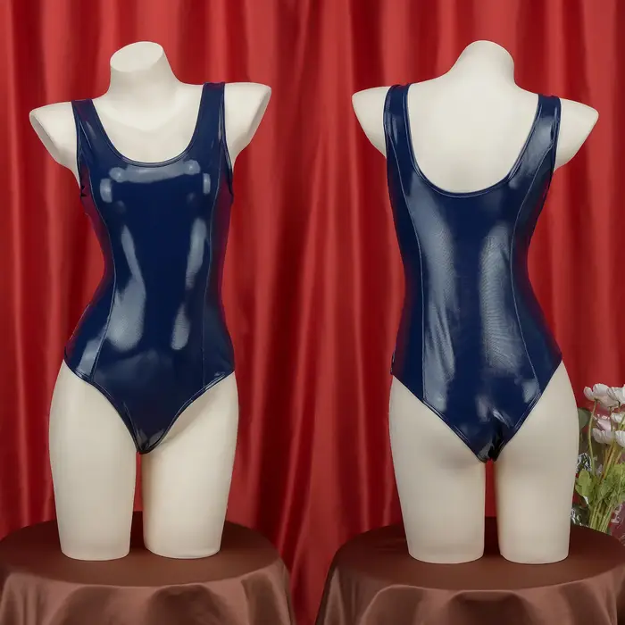 Maillot de bain une pièce style Lolita Anime Japonais pour femme, en cuir PU, combinaison Sukumizu