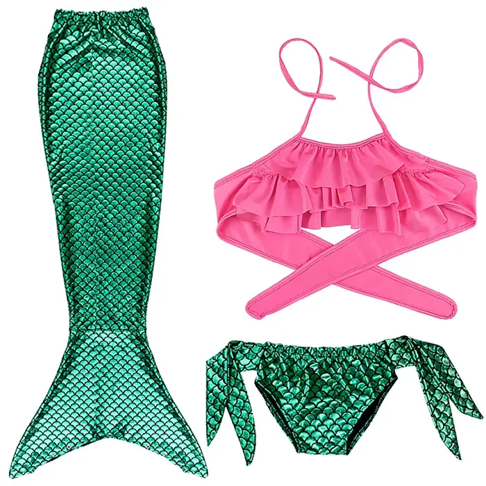Maillot de bain Cosplay petite sirène pour filles, écailles de poisson brillantes, palmes simples, C