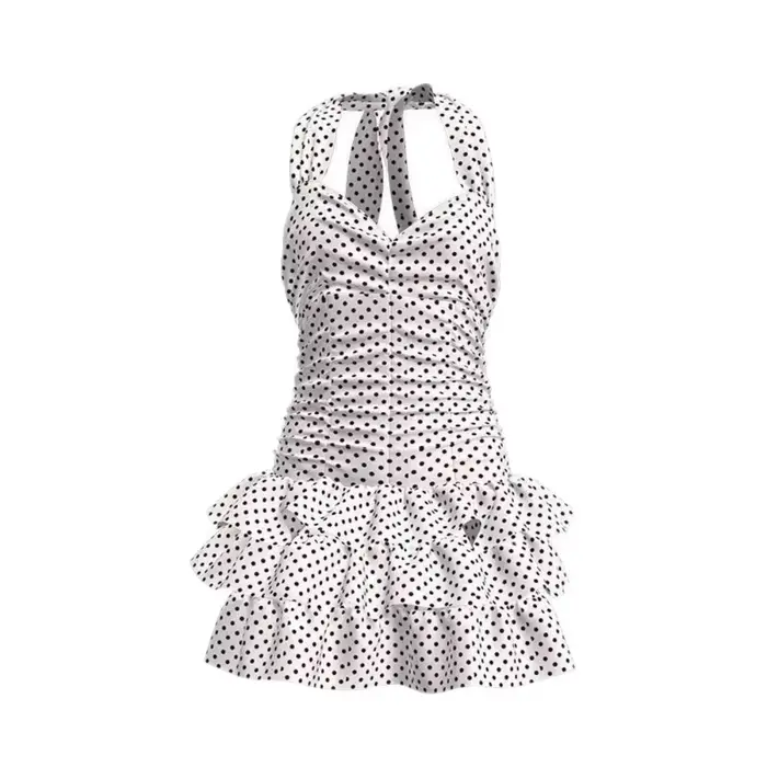 Maillot de bain une pièce à volants et pois, dos nu, style bandage, ourlet à volants, taille haute, 