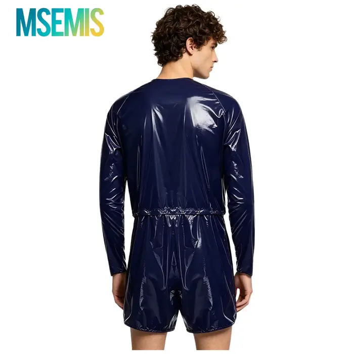 Maillot de bain une pièce brillant imperméable pour homme, avec découpes, manches longues, short boxer détachable, combinaison de plage